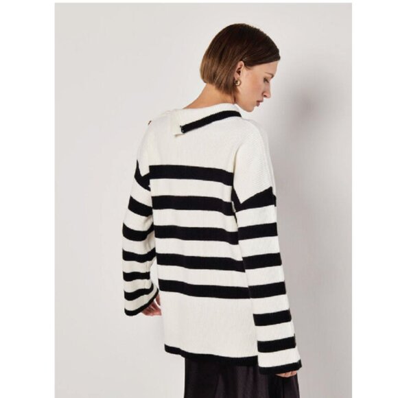 Apricot Long Sleeve Stripe Button Ribbed Sweater in White / Black - Sz XL - NWT - Picture 4 of 9